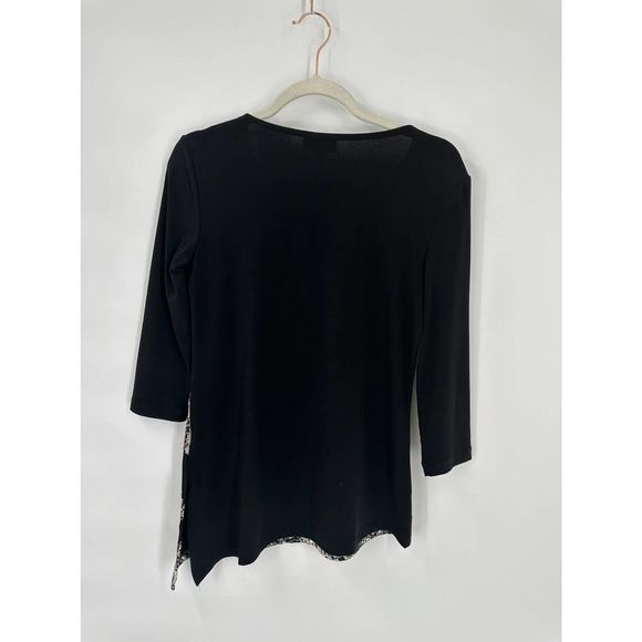 JM Collection Petite Black/Silver Splice Embellished Asymmetrical Top Small - Picture 10 of 10